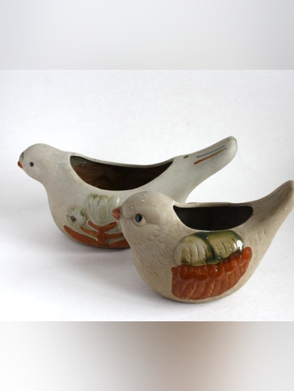 Set of 2 Vintage Bird Planters pottery planters whimsical Decor